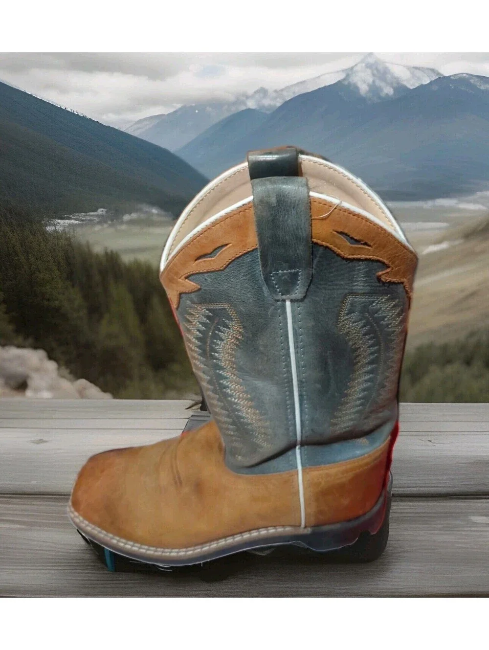 Cody James Brown & Green Square Toe Western Cowboy Boots Mens Boys 5 / Womens 6